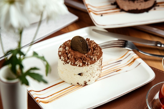tiramisu with mascarpone cheese and chocolate on plate
