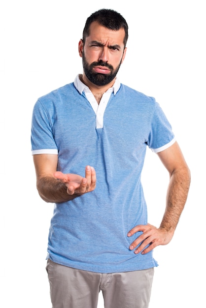 Tired man with blue shirt