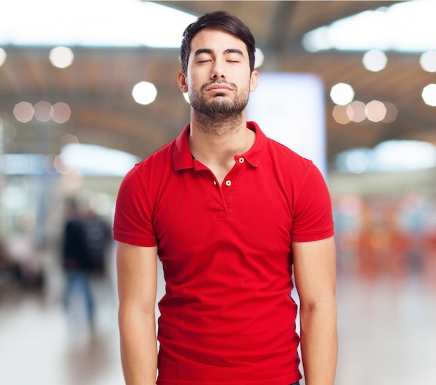 Tired teen on blurred background