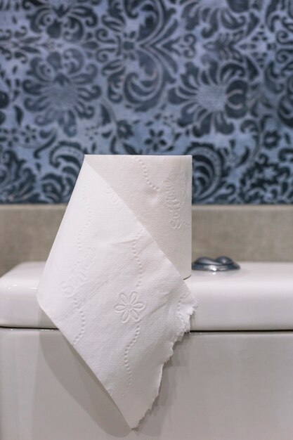 Tissue paper on toilet tank