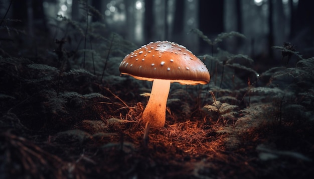 Foto gratuita la crescita del fungo velenoso nella foresta è in pericolo nella bellezza generata dall'intelligenza artificiale