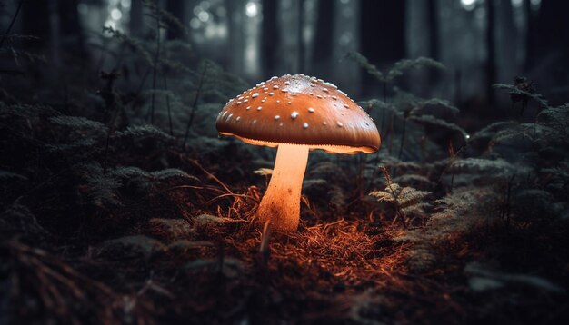 Toadstool growth in forest danger in beauty generated by AI