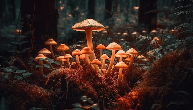 Foto gratuita crescita di fungo velenoso su albero velenoso non commestibile generato dall'ia
