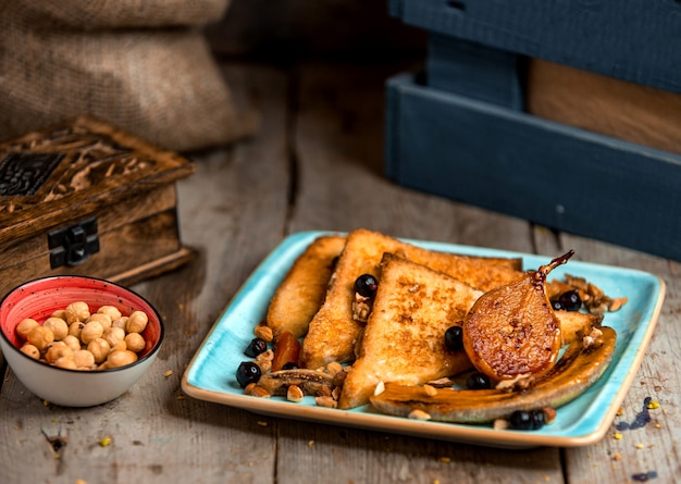 Toast with baked pear banana and dried fruit