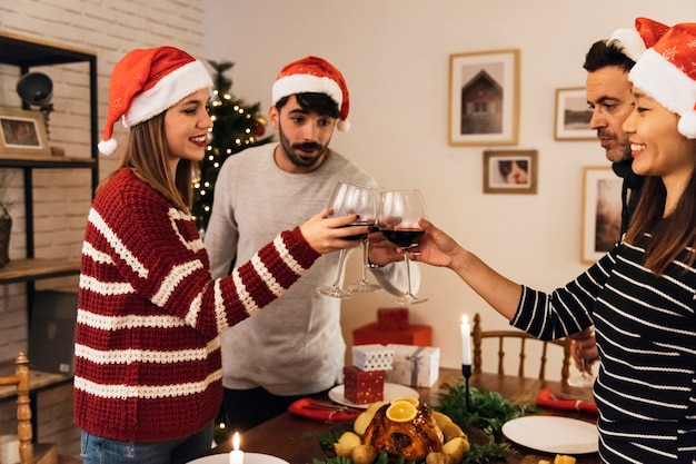 Toasting at christmas dinner