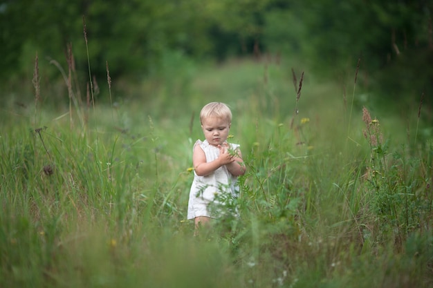 Toddler seriously looking grasschildhood outdoor