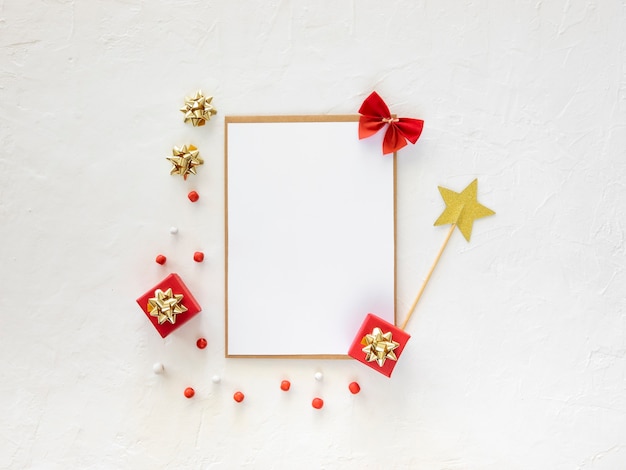 Todo list mockup an empty christmas card with red xmas winter decorations cozy holidays flat lay