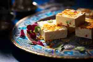 Free photo tofu cheese with honey on a vintage plates