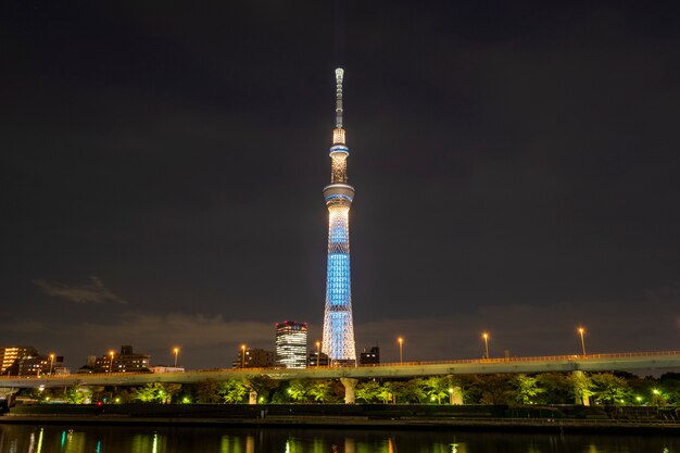 日本の夜の東京スカイツリー