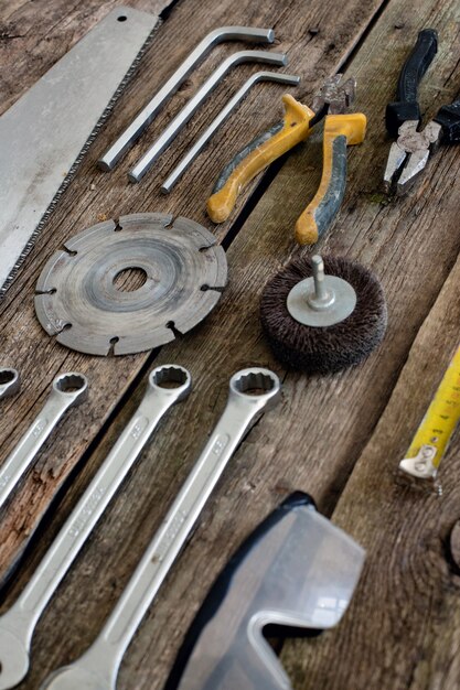 Tools on the wooden table