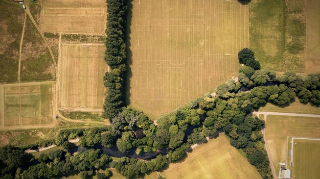 Top-down aerial shot above a river in Wales