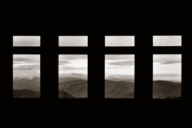 Top of mt Washington viewed through windows, New Hampshire.