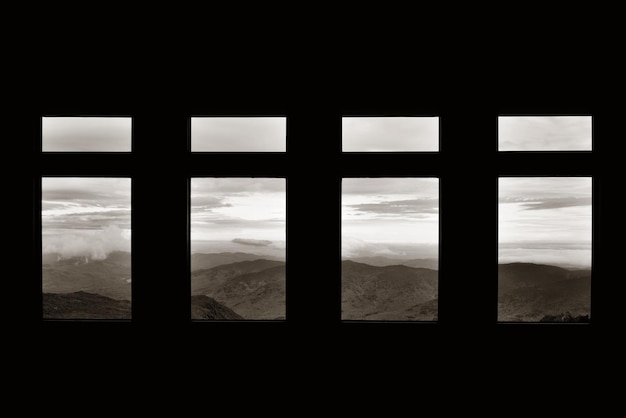 Top of mt Washington viewed through windows, New Hampshire.