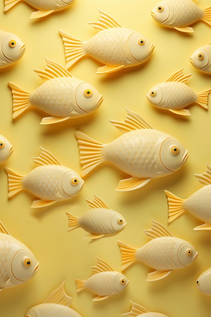 Free photo top view 3d golden fish in studio