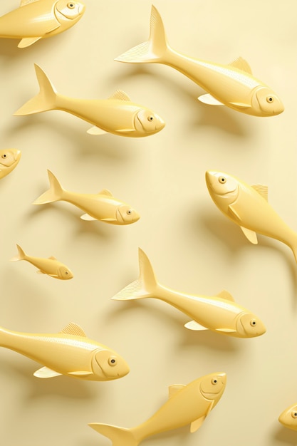 Free photo top view 3d golden fish in studio
