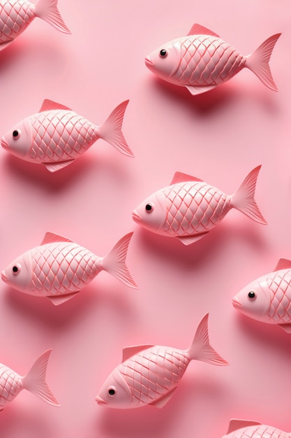 Free photo top view 3d pink fish in studio