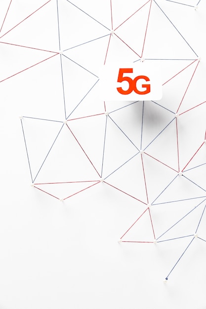 Top view of 5g sim card with internet communication network