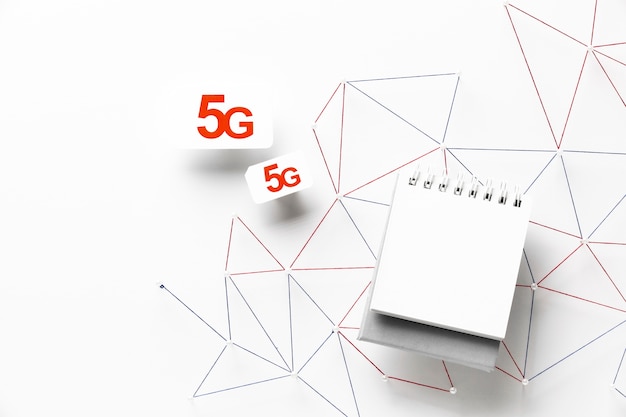 Top view of 5g sim cards with smartphone and internet communication network