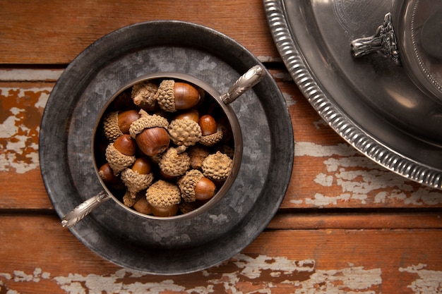 Top view acorns still life