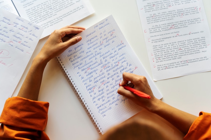 Free Photo top view adult correcting grammar mistakes
