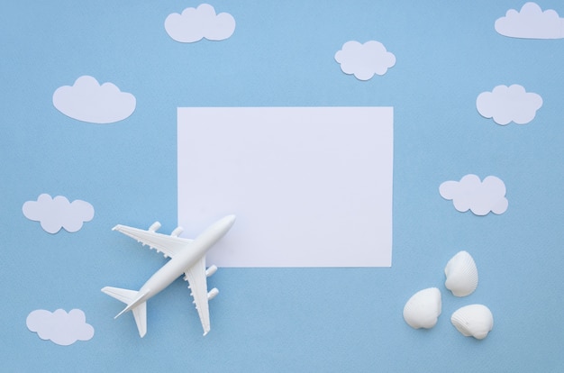 Top view airplane with clouds