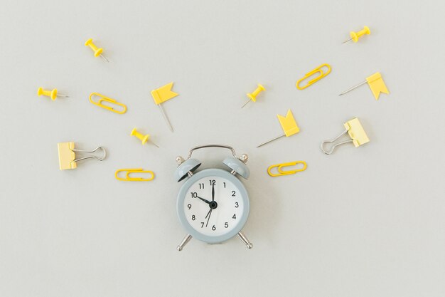 Top view alarm clock on the table