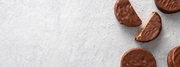 Top view of alfajores cookies with copy space