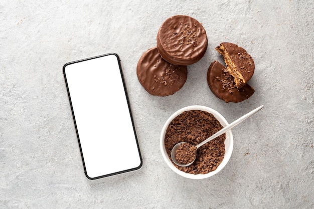 Vista dall'alto di biscotti alfajores con copia spazio