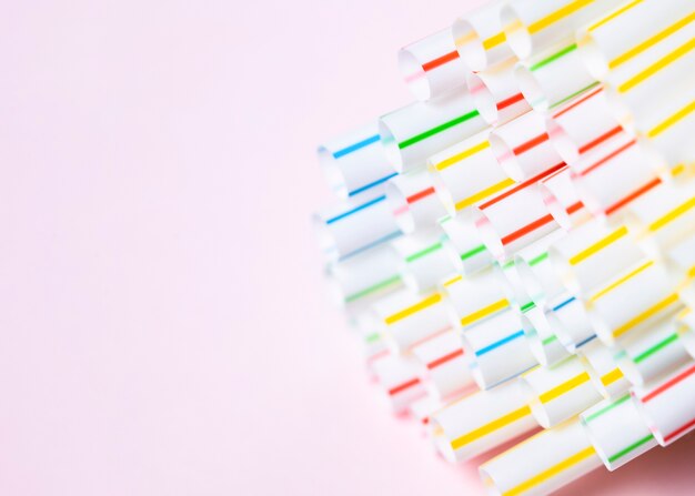 Top view aligned drinking straws