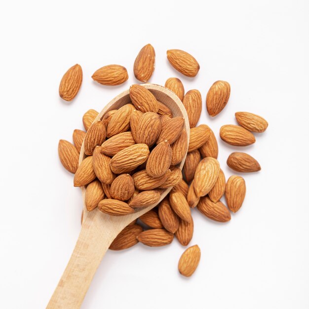 Top view of almonds in spoon