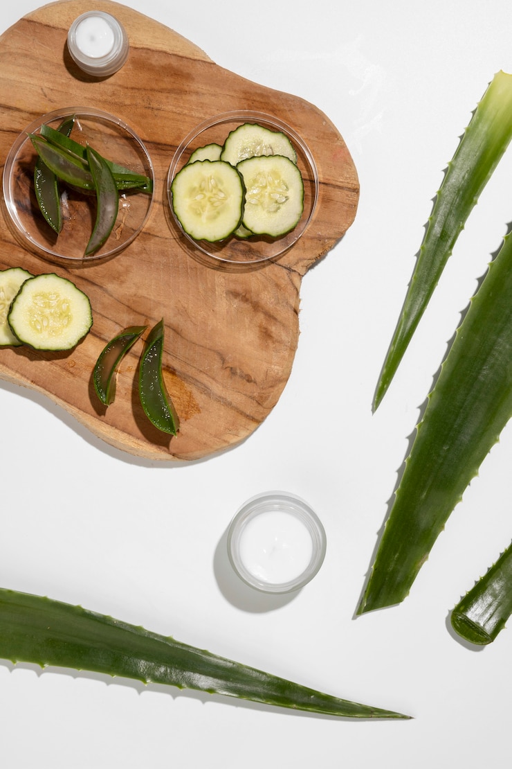 Free Photo top view of aloe vera beauty concept