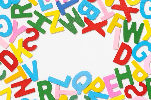 Top view of alphabet letters with copy space for education day