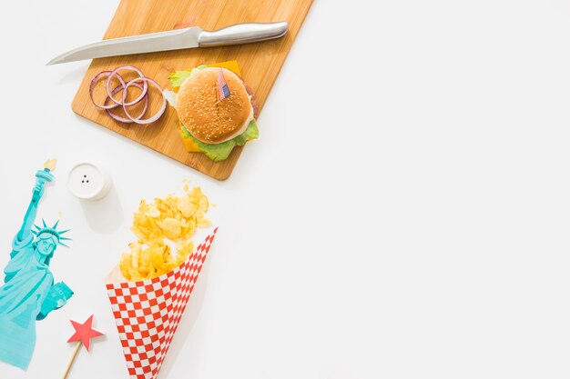 Top view american fast food concept