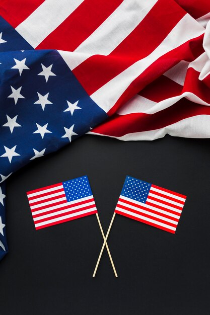 Top view of american flags