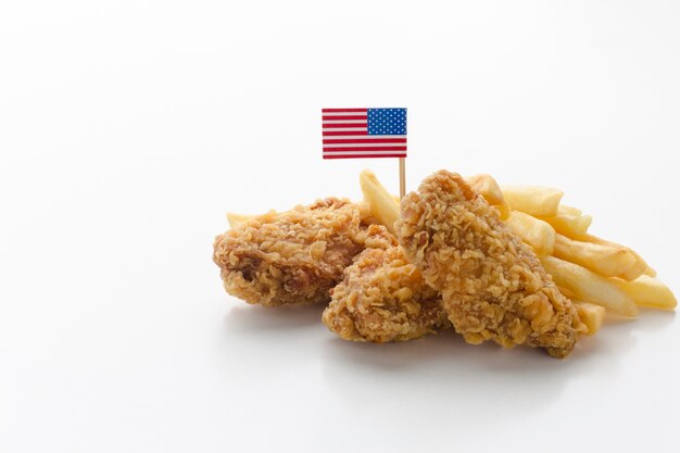 Top view of american food arrangement