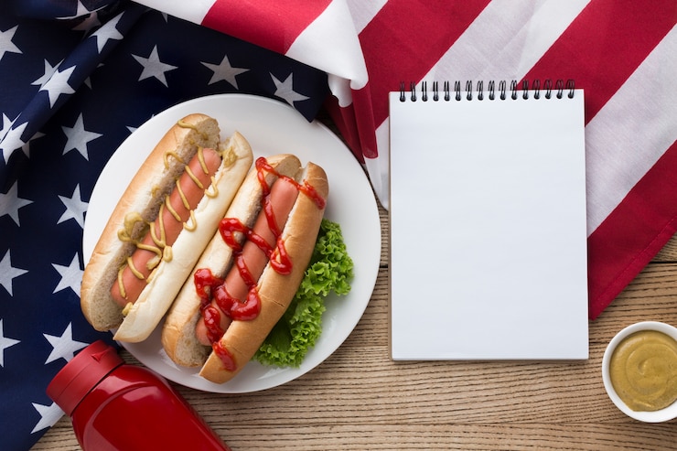 無料Photo コピースペースを持つアメリカ料理のトップビュー