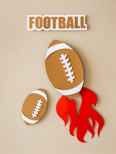 Top view of american footballs with flame