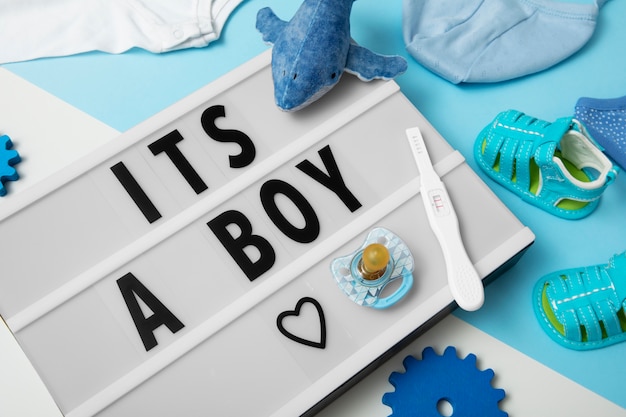 Top view announcement with  baby related items