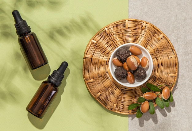 Free photo top view argan oil arrangement