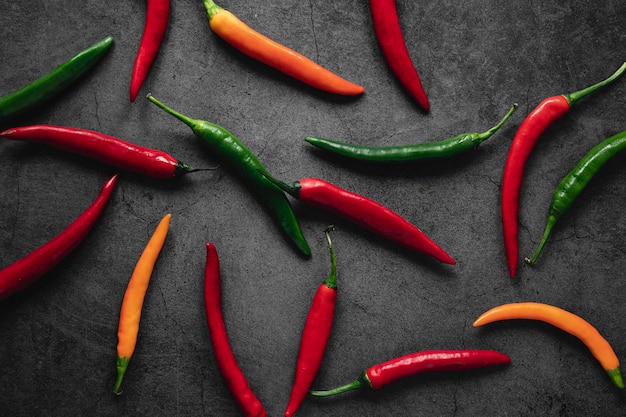 Top view arrangement of chili peppers