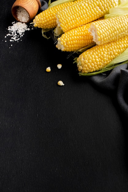 Top view arrangement of delicious corn with copy space