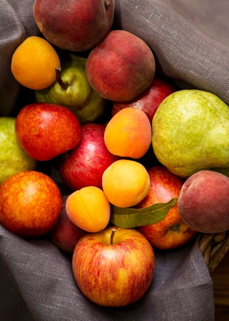Top view arrangement of delicious fresh fruits