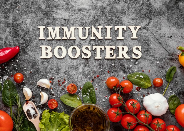 Top view arrangement of healthy food for immunity boosting