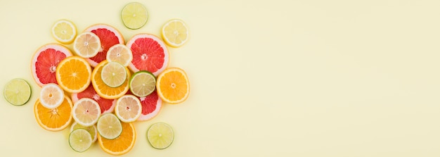 Top view arrangement of organic fruits with copy space