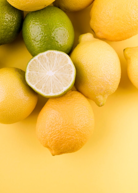 Top view arrangement of organic lemons and lime