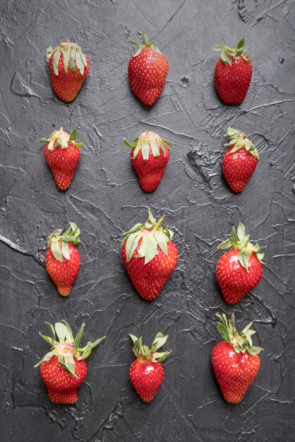 Top view arrangement of organic strawberries