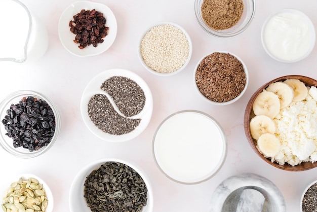 Top view arrangement of seeds in bowls