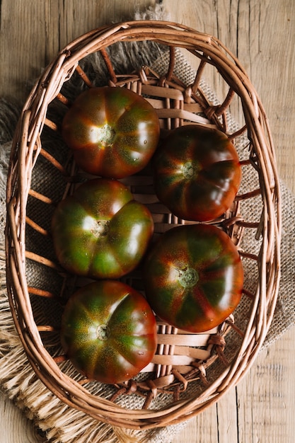 Top view arrangement of tomatoes in a bowl