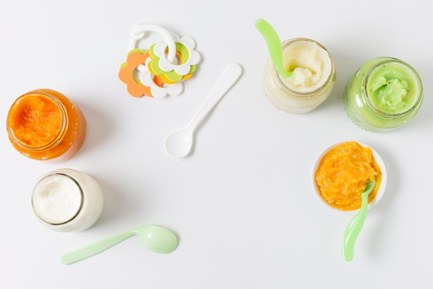 Free photo top view arrangement with baby food