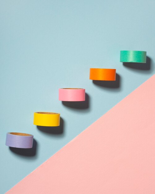Top view arrangement with colorful tapes